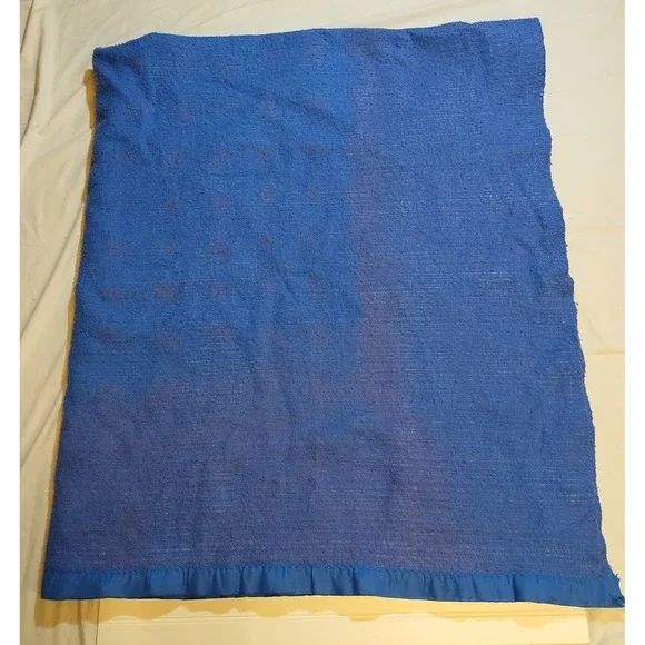 Vintage Blue Purple Acrylic Twin Blanket‎ Satin Trim 86x74 - Picture 9 of 10